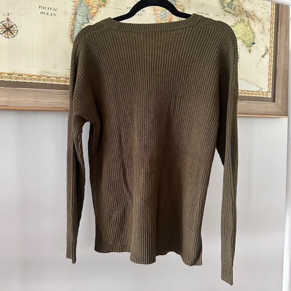 Madewell Olive Green Ribbed Knit Round Neck Sweater Womens Small Cotton Blend - Picture 4 of 7